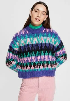 Edc By Esprit Cropped Jacquar - Strikkegenser - Bright Blue