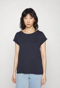 Edc By Esprit Slub Round Neck - T-Shirts - Navy