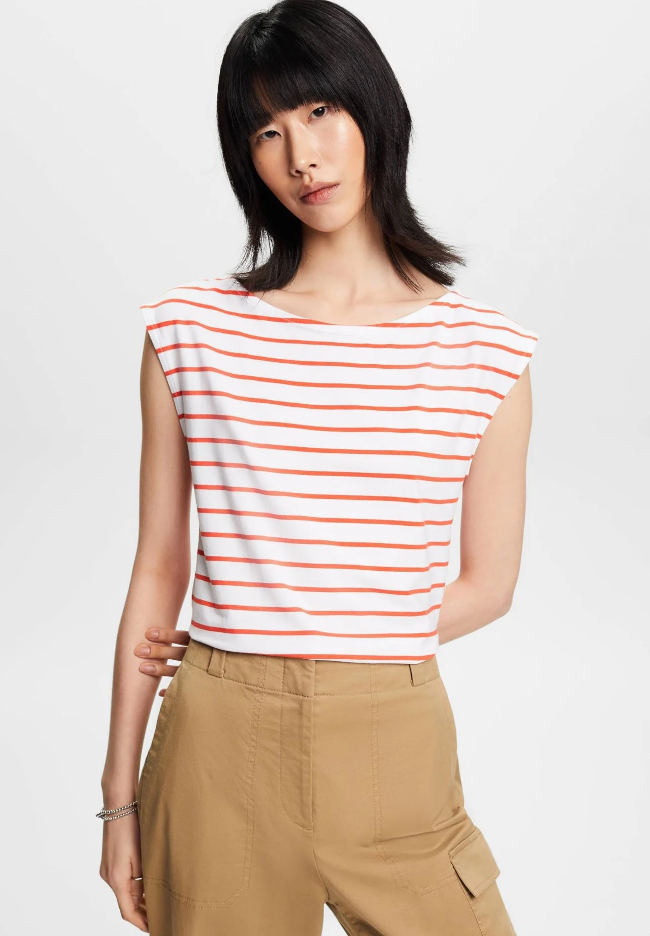 ESPRIT Sslv Stripe - T-Shirts Med Print - Orange Red 3 ESPRIT Sslv Stripe - T-Shirts Med Print - Orange Red