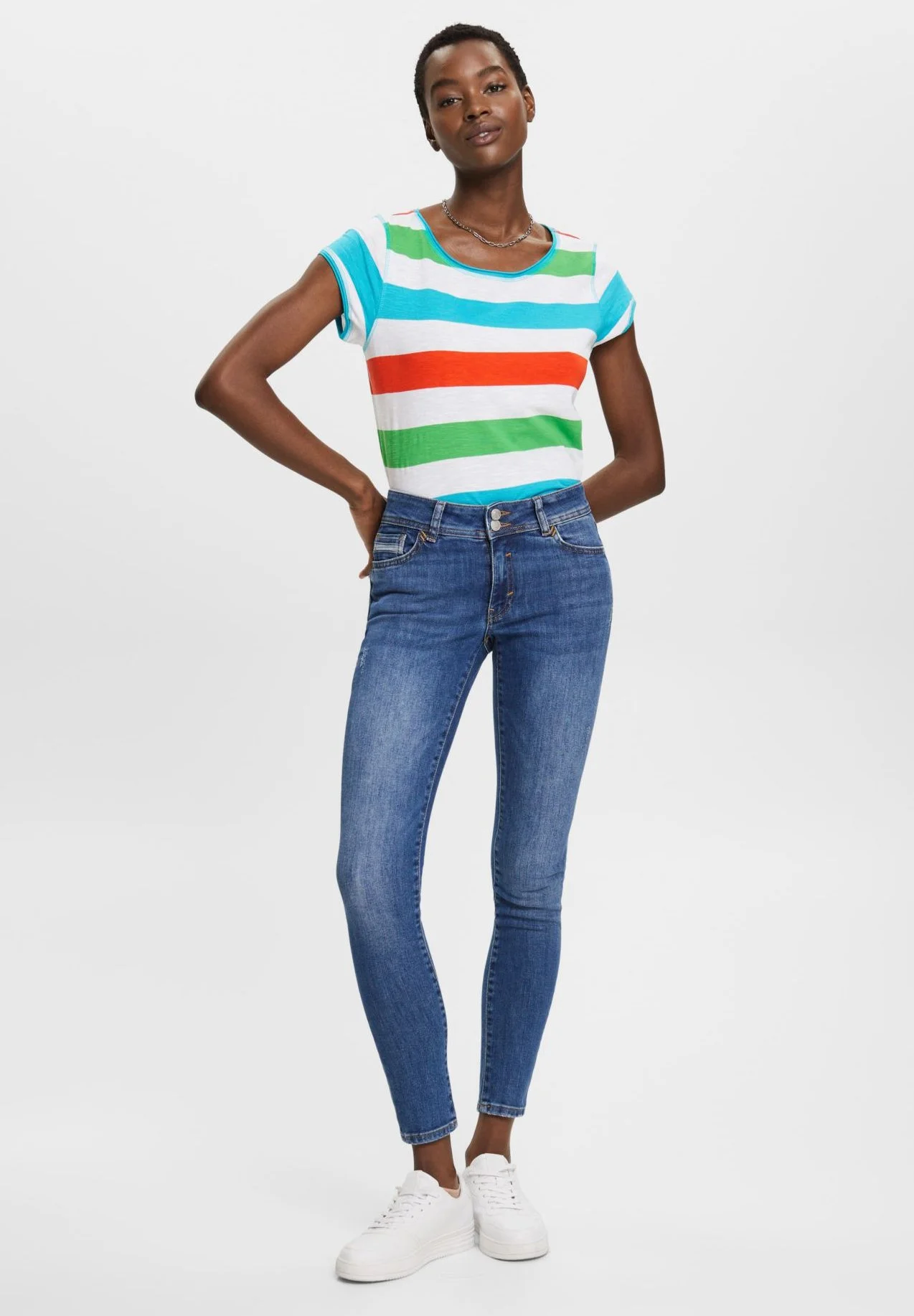 ESPRIT Striped Core Slub - T-Shirts Med Print - White 4 ESPRIT Striped Core Slub - T-Shirts Med Print - White - Bilde 2