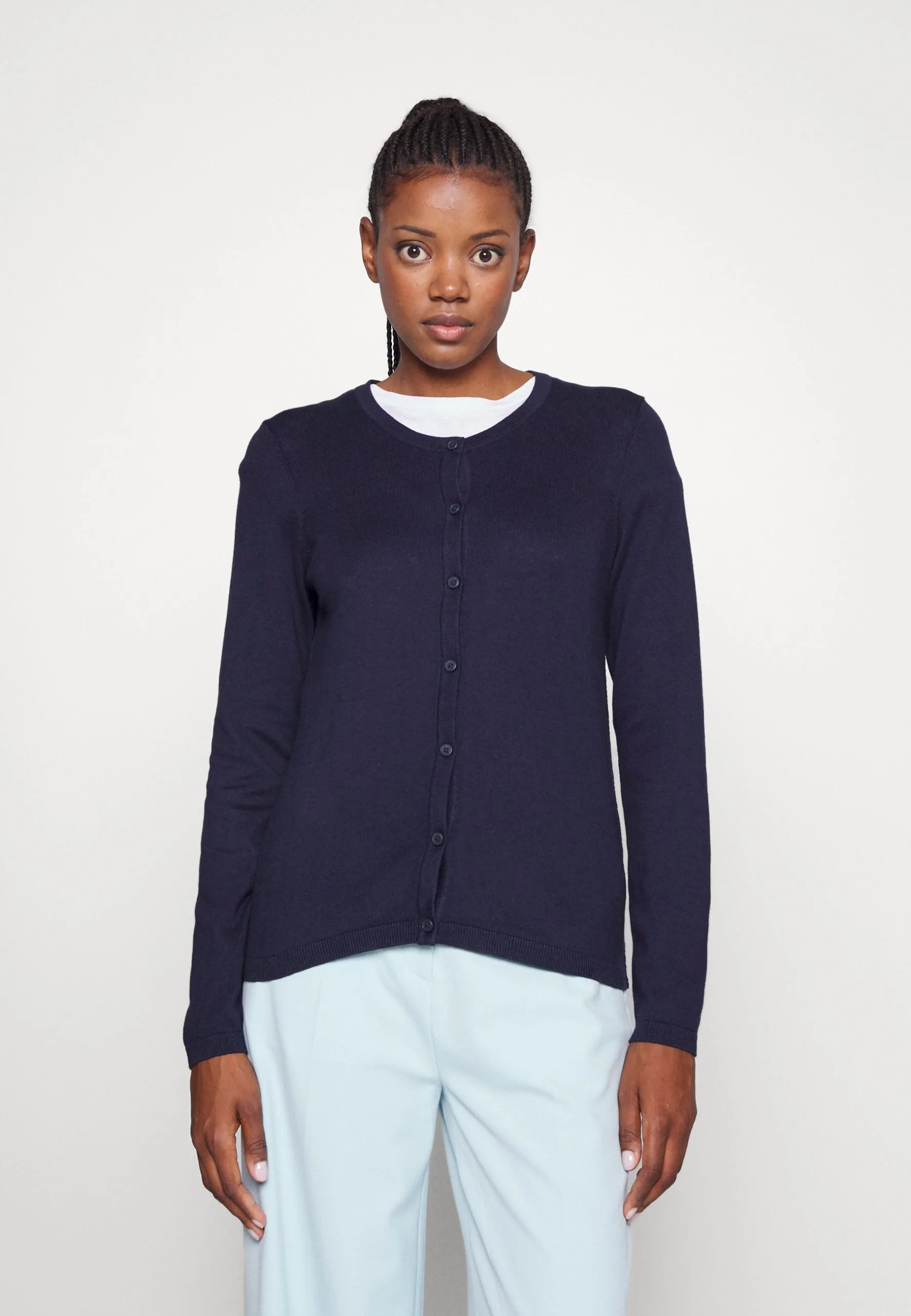 Edc By Esprit Basic Crewneck- Cardigan - Navy 3 Edc By Esprit Basic Crewneck- Cardigan - Navy