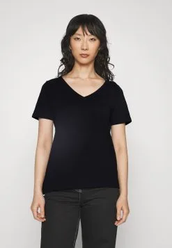Edc By Esprit Slub V-Neck - T-Shirts - Black
