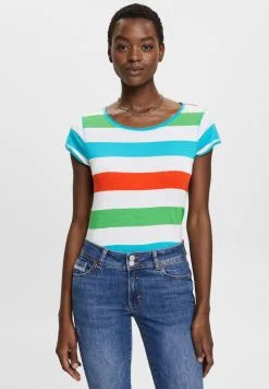ESPRIT Striped Core Slub - T-Shirts Med Print - White